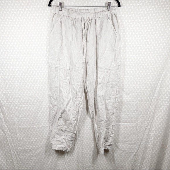 Poetry Cream High Rise Linen Pull On Tapered Pants - Picture 2 of 6